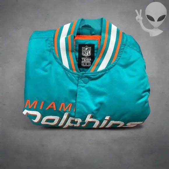 Miami Dolphins NFL Chalk Line Satin Bomber Jacket Small Teal Orange Varsity - Picture 8 of 8
